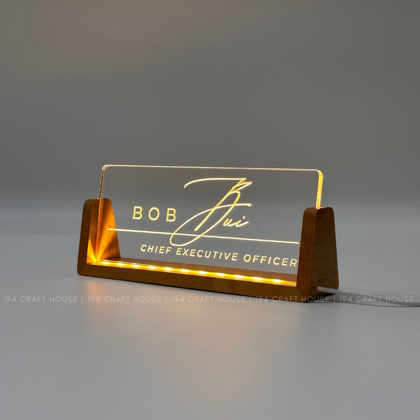 Personalized Led Acrylic Desk Name Plates With Wooden Base - Custom Name Sign - Office Gifts & Decor