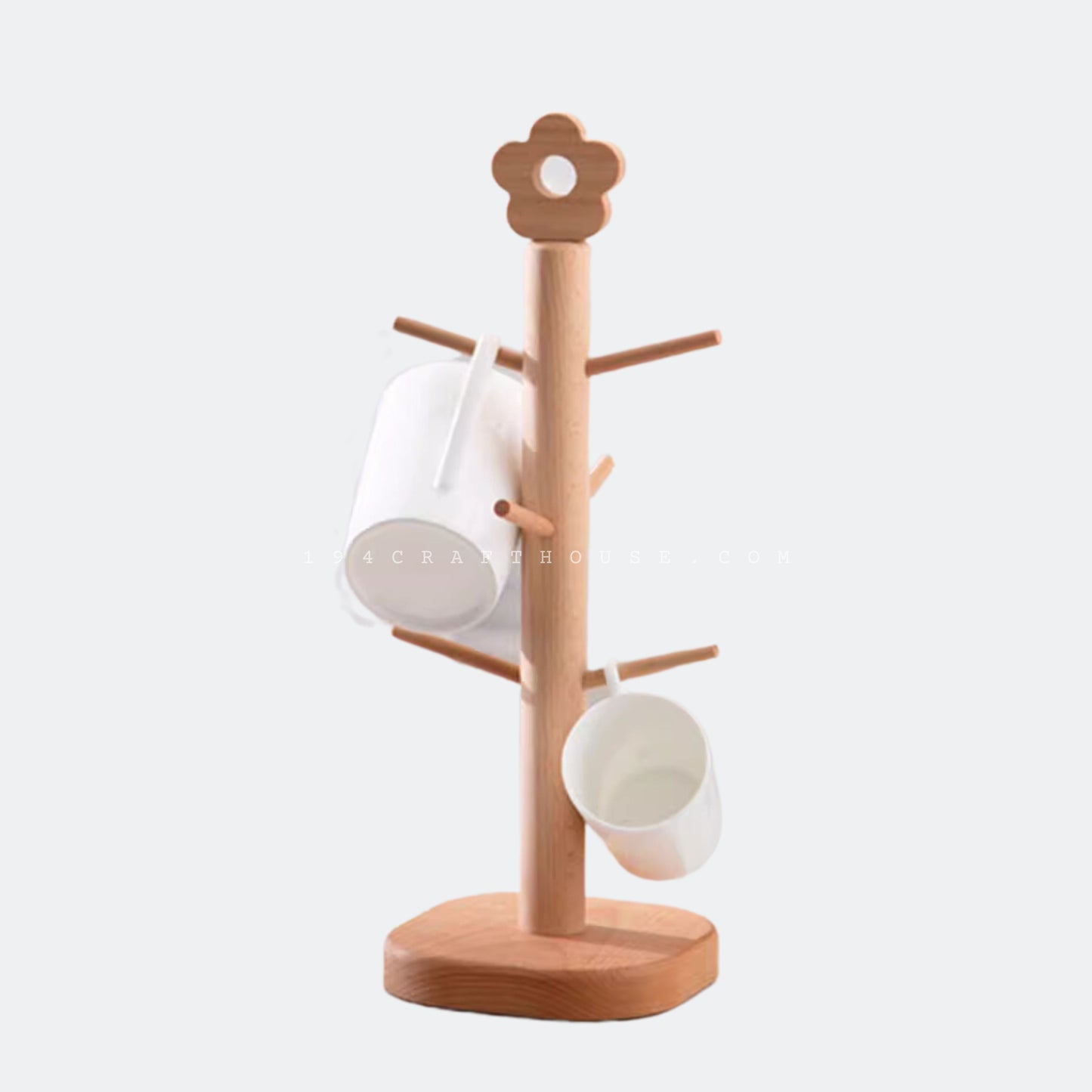 6 Branch Wooden Mug Tree Stand Drying Storage Rack Holder | Countertop Kitchen Organizer