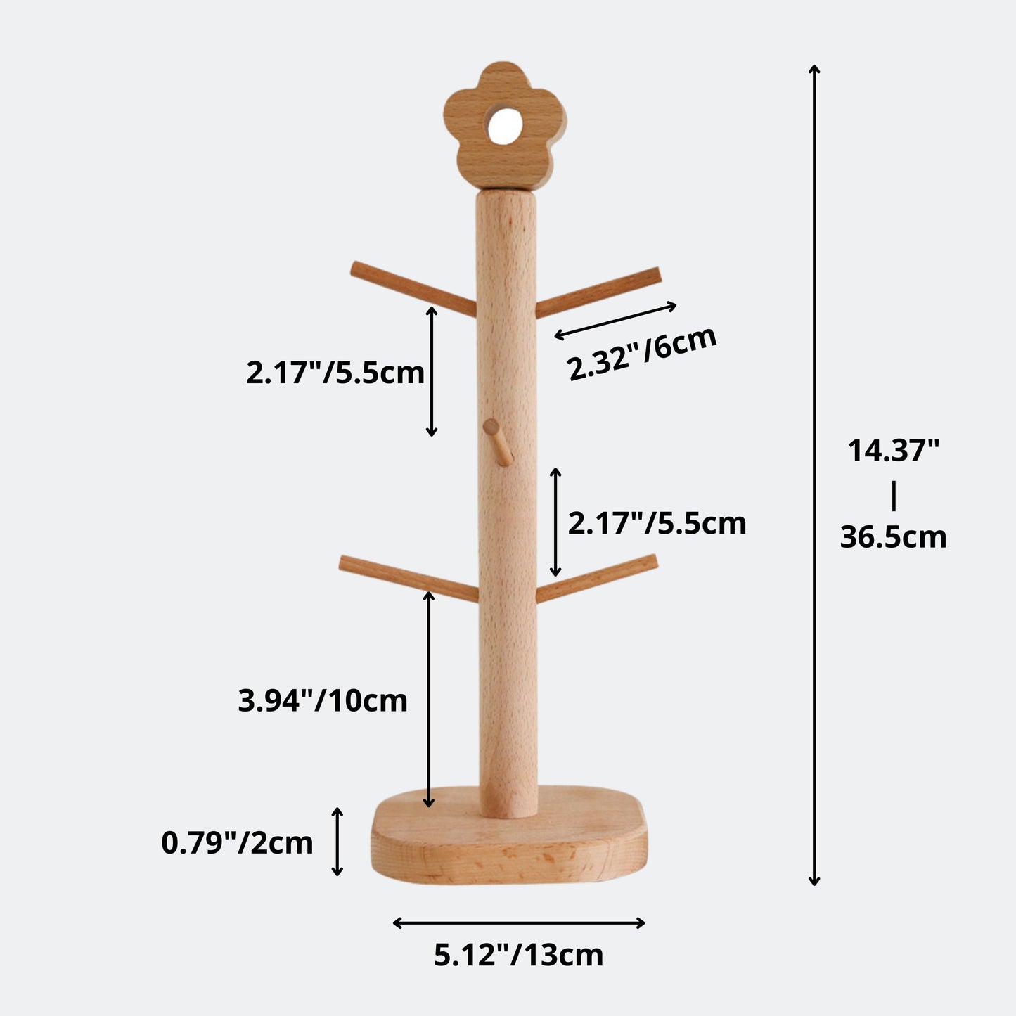 6 Branch Wooden Mug Tree Stand Drying Storage Rack Holder | Countertop Kitchen Organizer