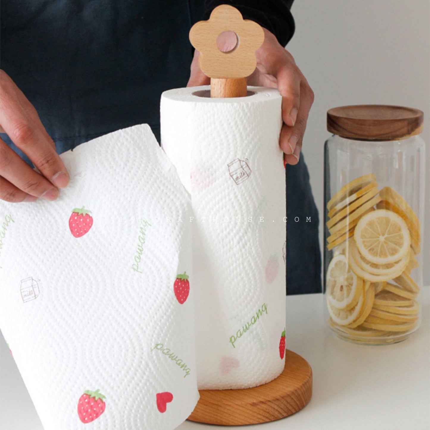 Roll Tissue Napkin Paper Holder Flower Shape Top Anti-Slip Standing (Tall) | Kitchen Organization