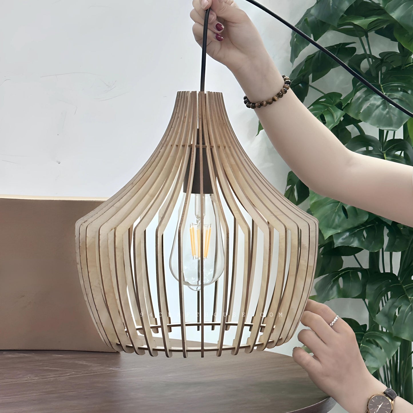 Set of 3 Birdcage Wooden Pendant Lights Restaurant Bar Decor