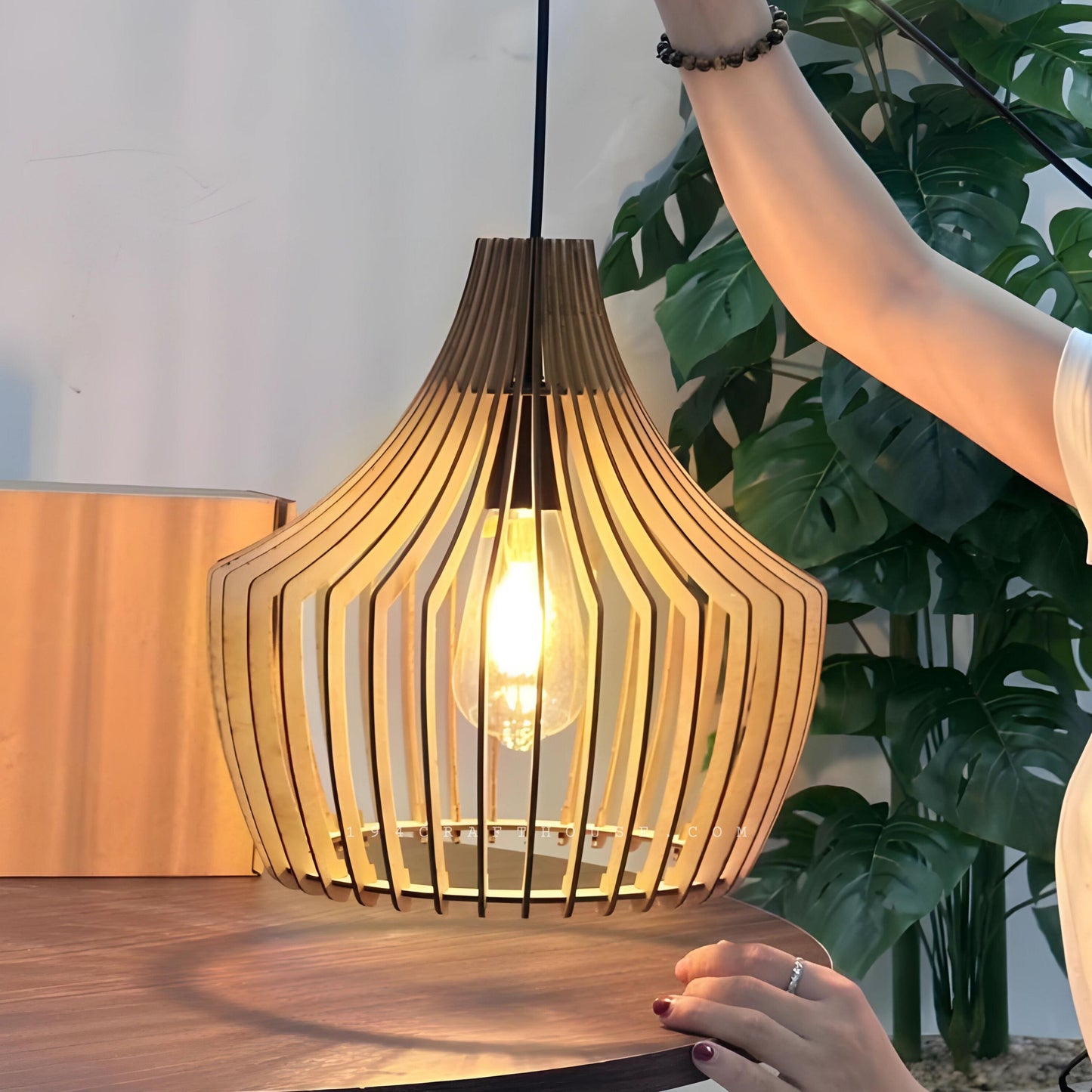 Set of 3 Birdcage Wooden Pendant Lights Restaurant Bar Decor