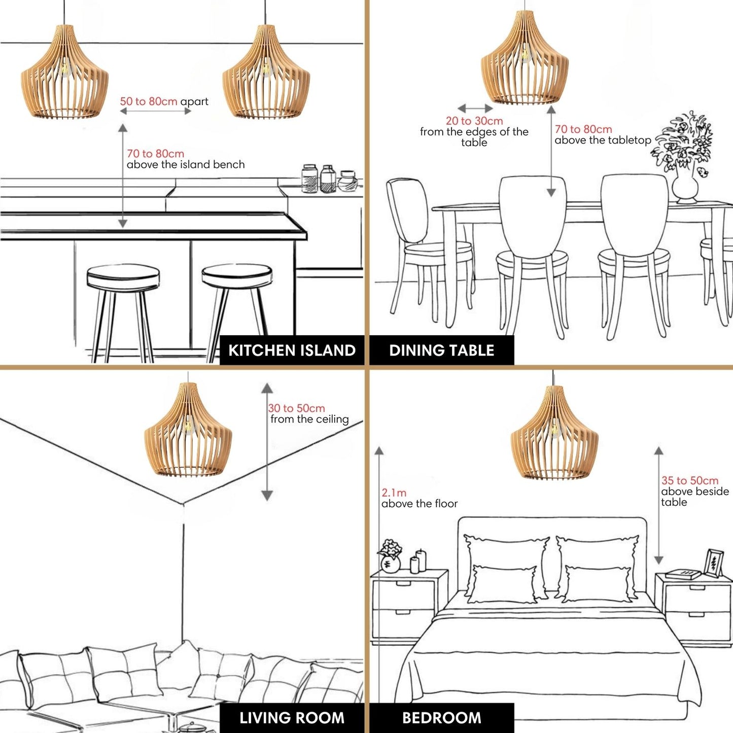 Set of 3 Birdcage Wooden Pendant Lights Restaurant Bar Decor