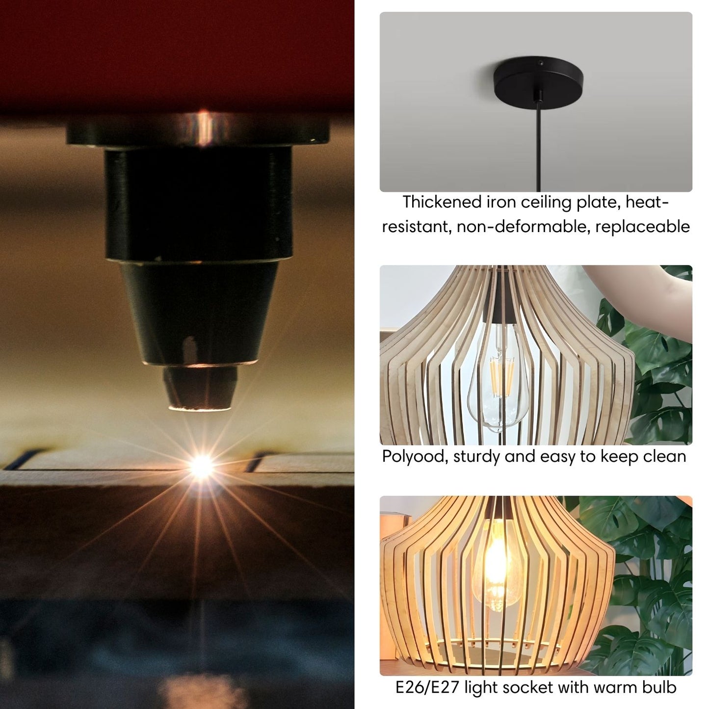 Wood Pendant Light for Table Dining Mid-Modern Century