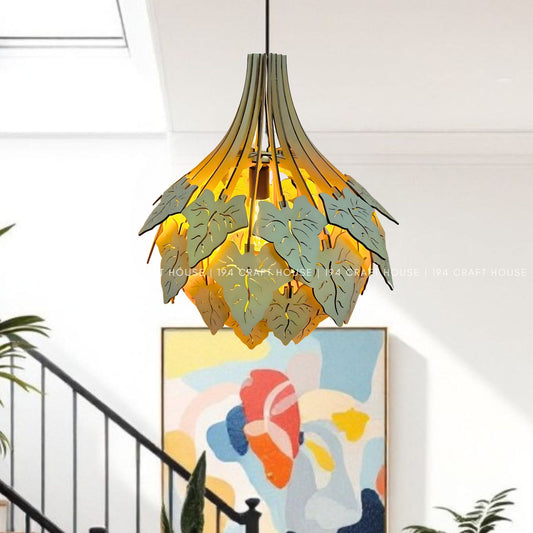 Caladium Bicolor Leaf Wooden Pendant Light for Kitchen Island