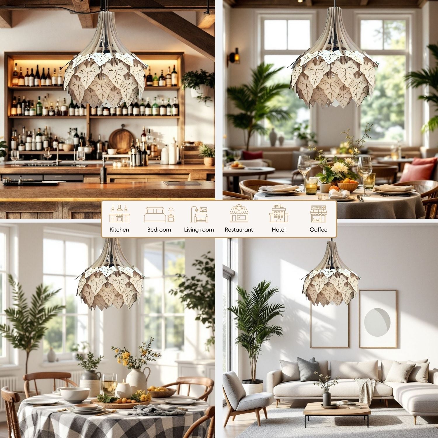 Caladium Bicolor Leaf Wooden Pendant Light Various Uses