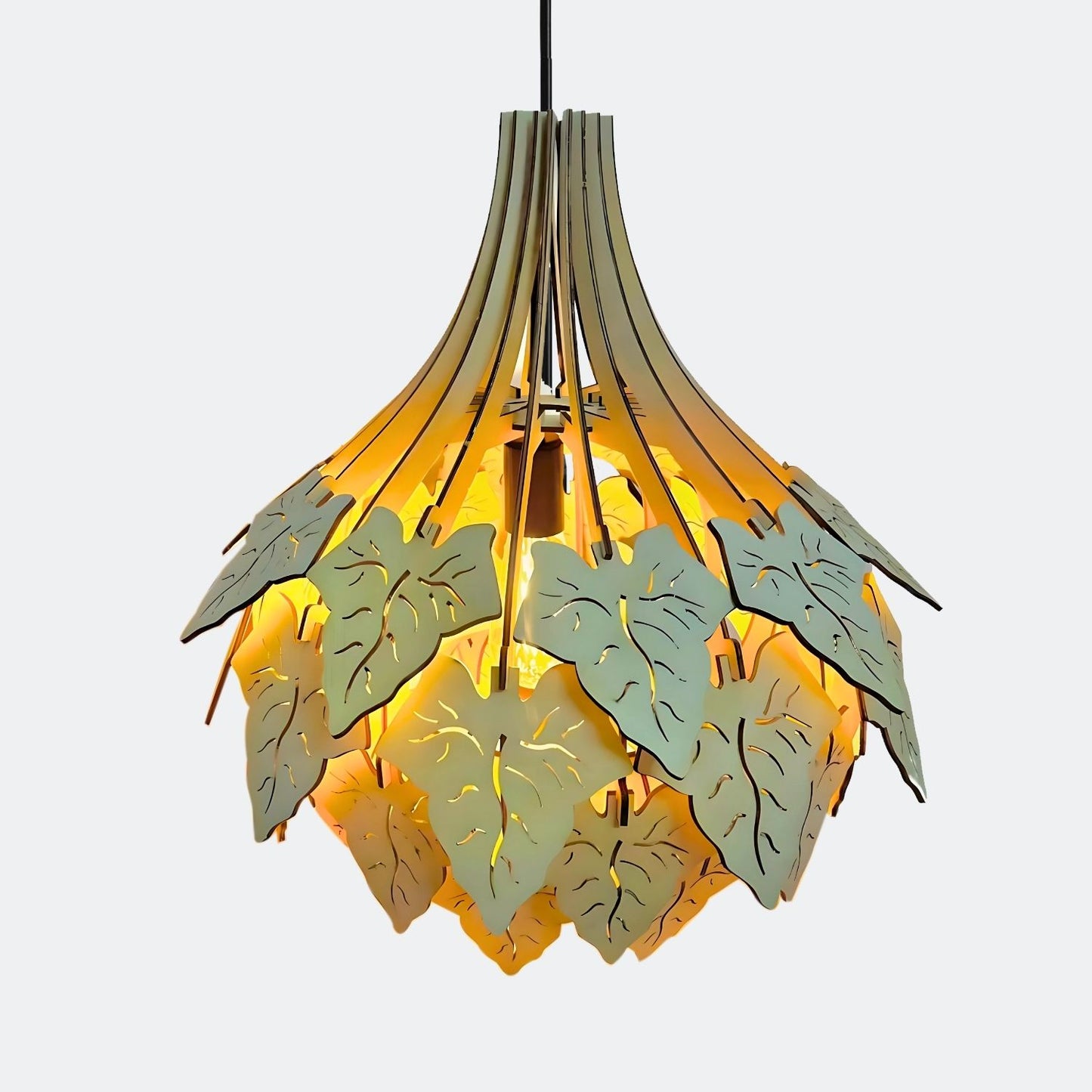 Caladium Bicolor Leaf Wooden Pendant Light