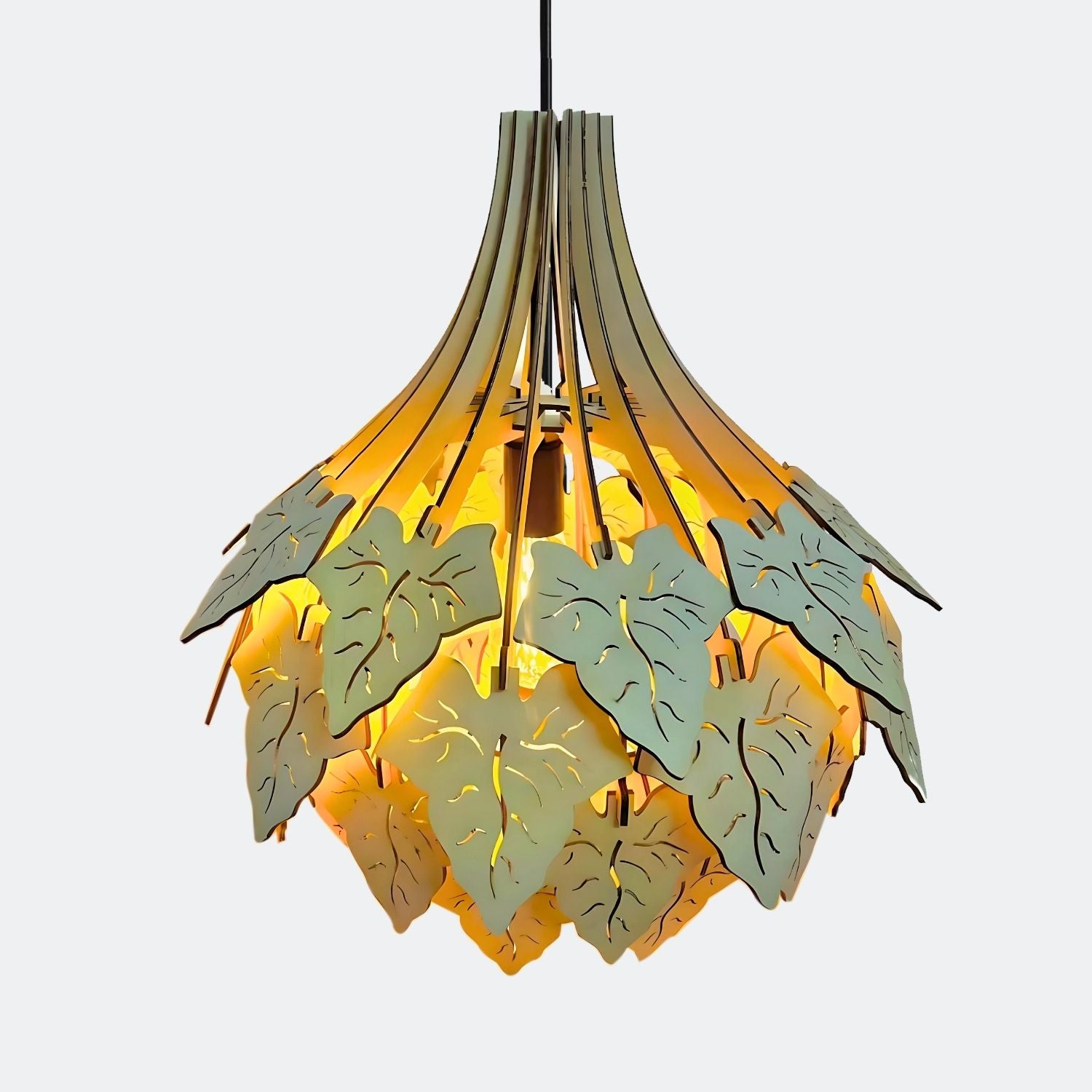 Caladium Bicolor Leaf Wooden Pendant Light