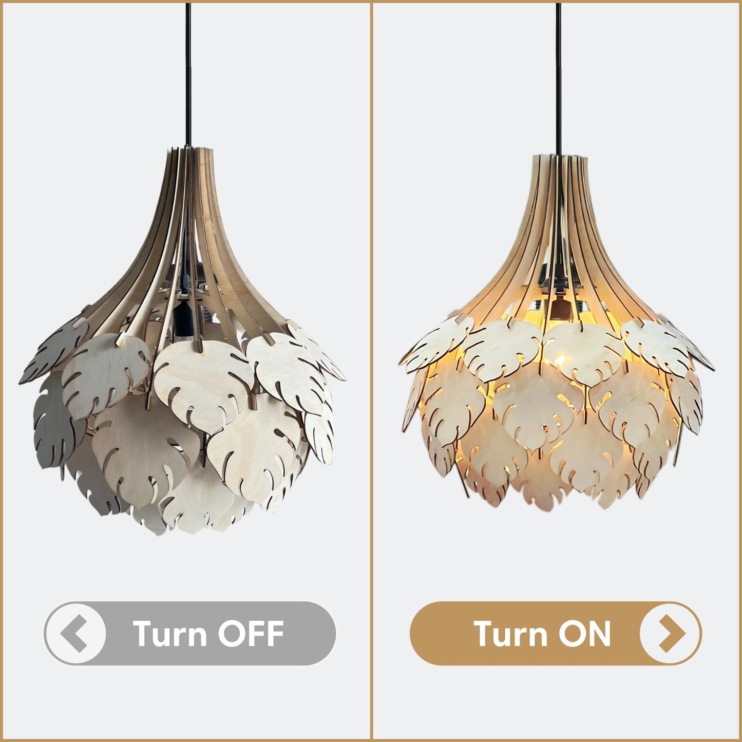 Monstera Leaf Wooden Pendant Light Effect