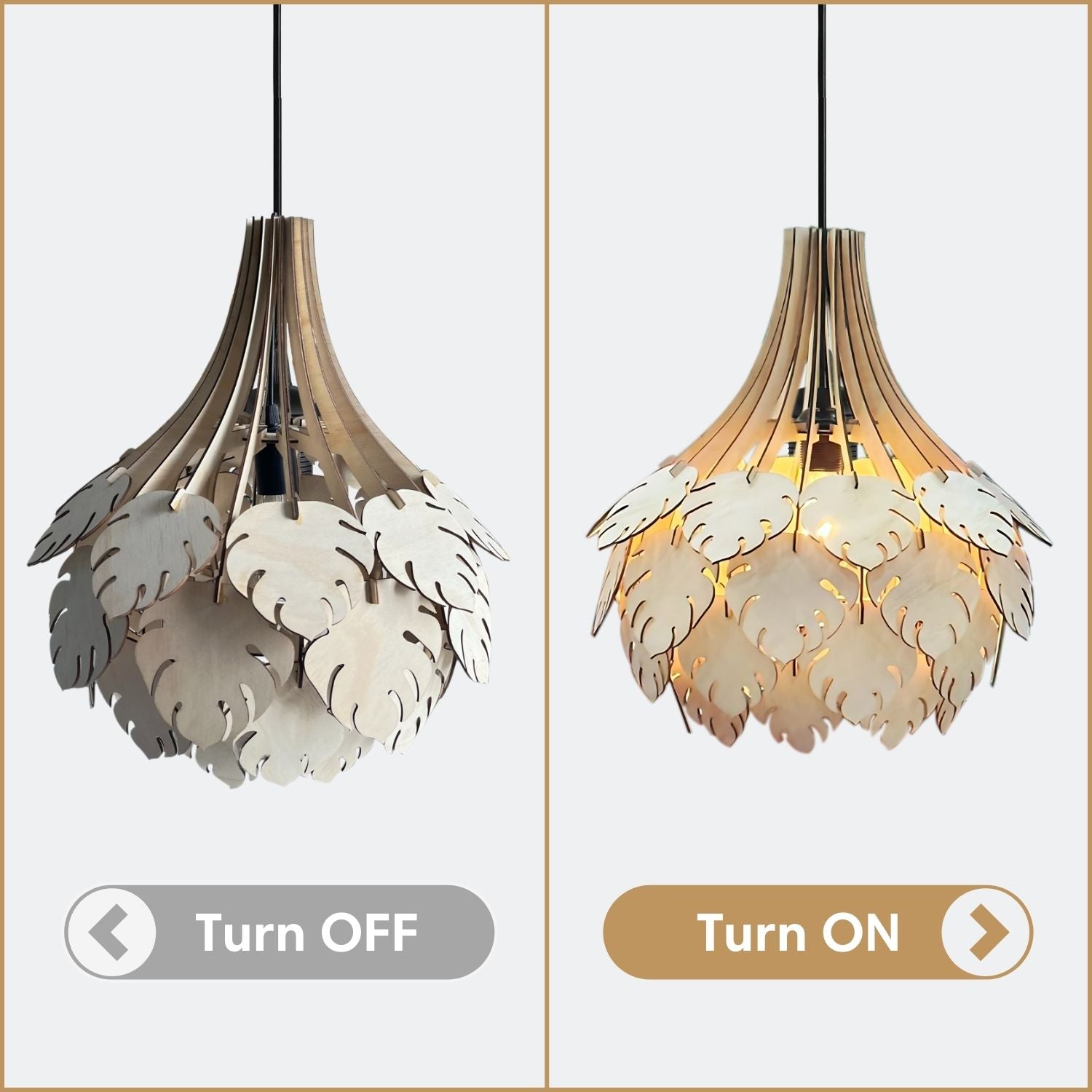 Monstera Leaf Wooden Pendant Light Effect