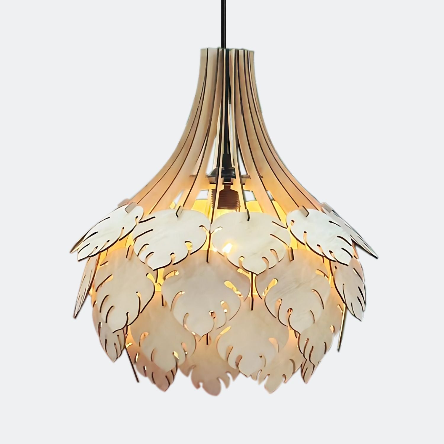 Monstera Leaf Wooden Pendant Light