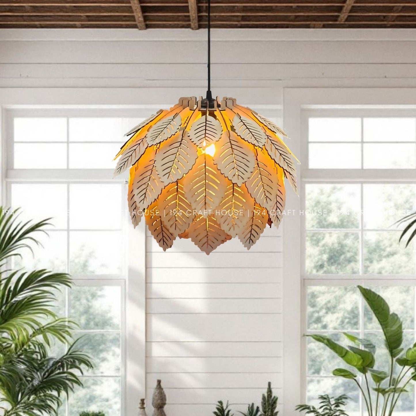 Wood Pendant Light Fixture Leaf Shape for Home Decor