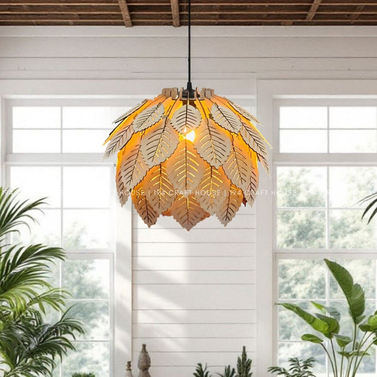 Wood Pendant Light Fixture Leaf Shape for Home Decor