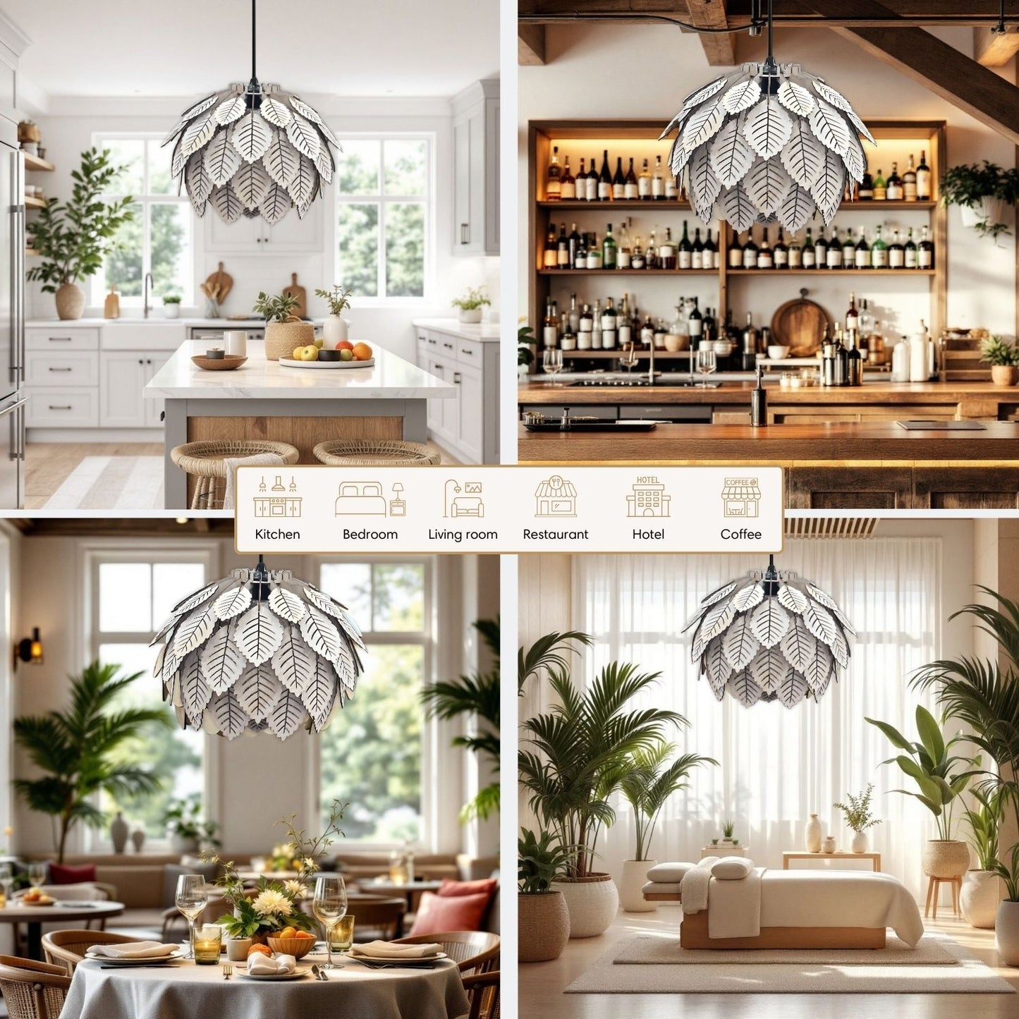 Wood Pendant Light Fixture Leaf Shape for Home Decor