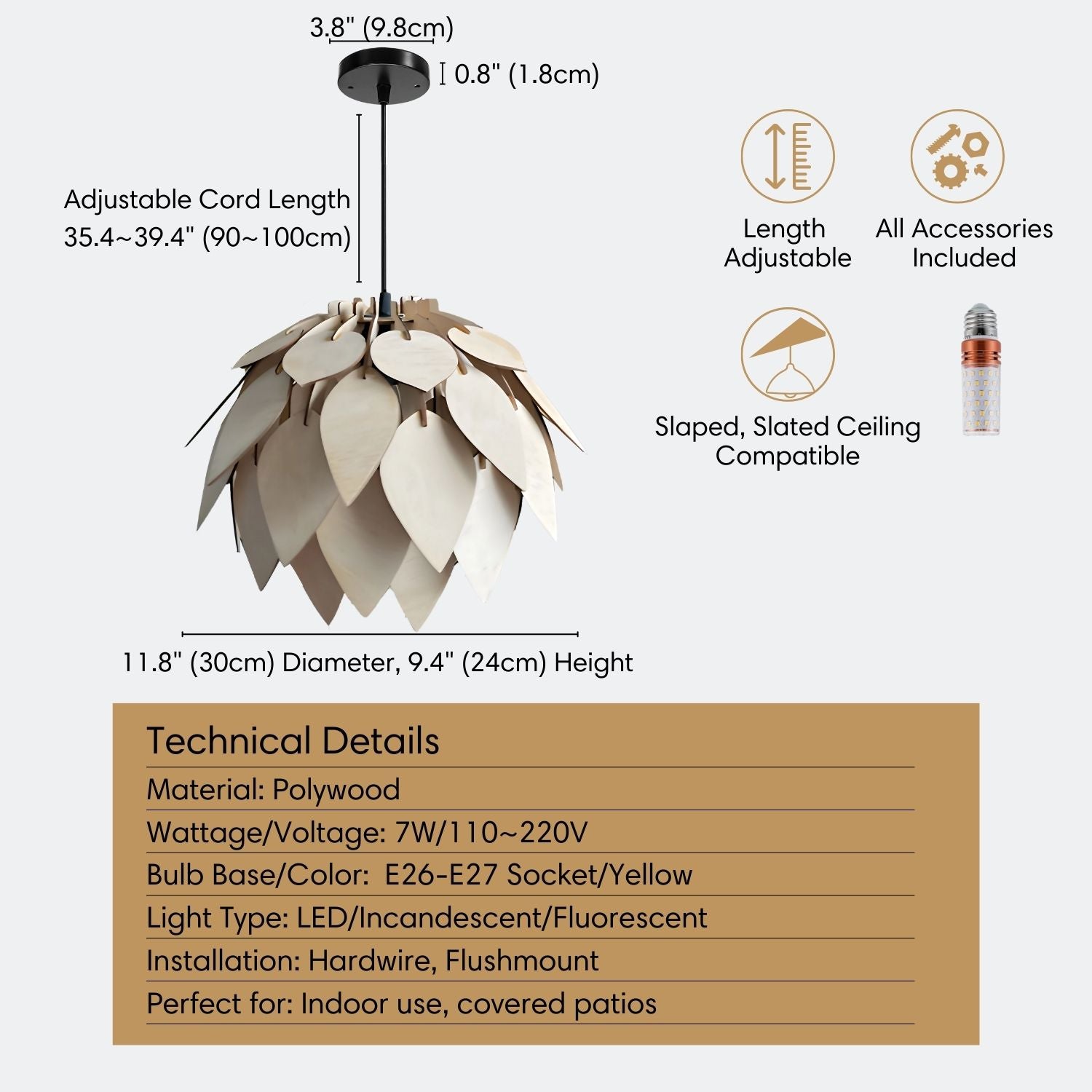 Water-Lily-Wooden-Pendant-Light-Specification