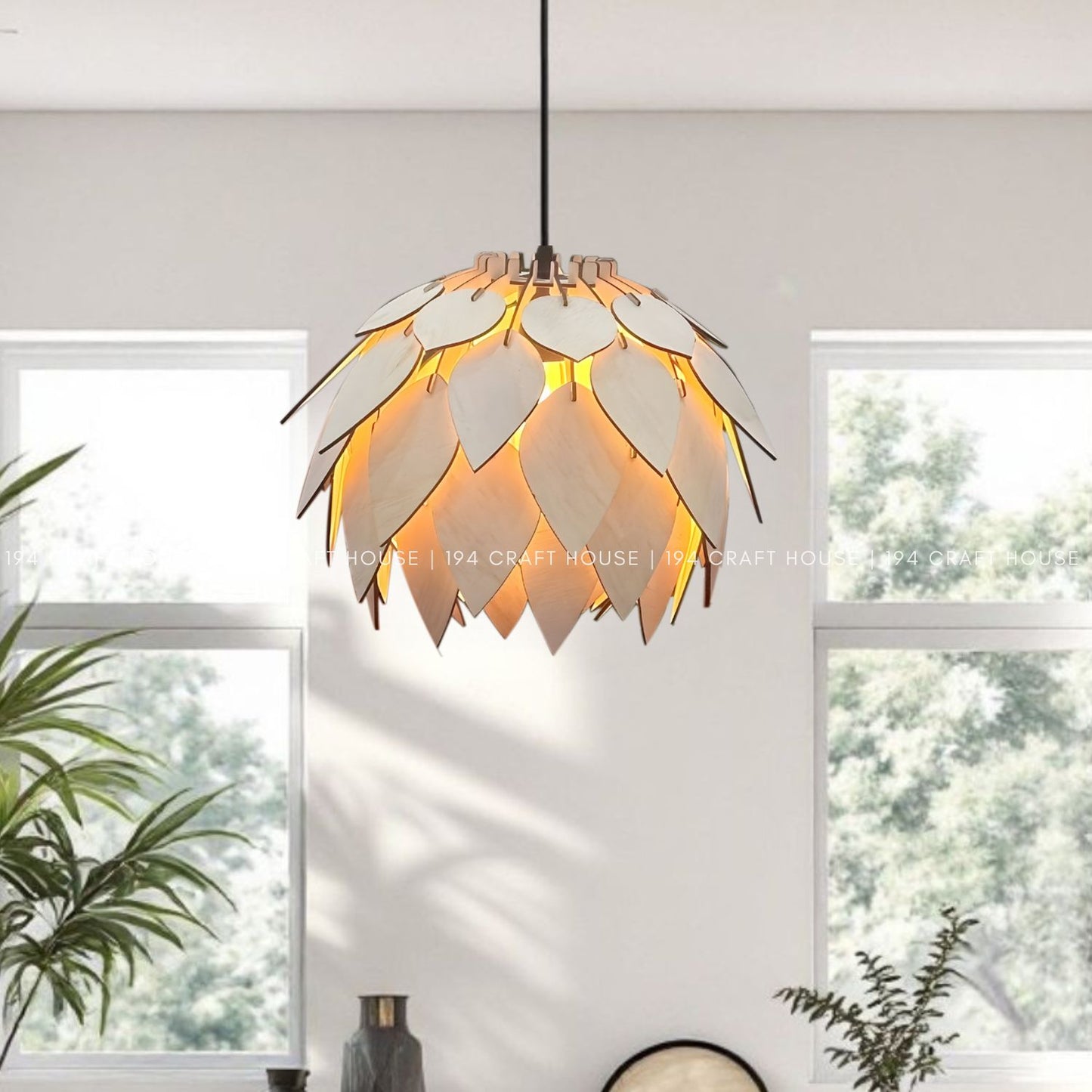 Water Lily Wood Pendant Light for Kitchen
