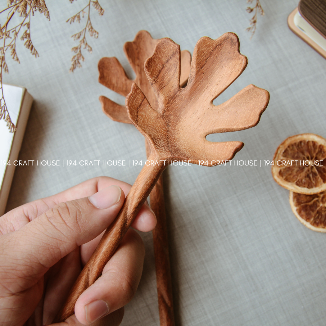 Handcarved Wooden Salad Servers Spoon - Kitchen Serving Utensils