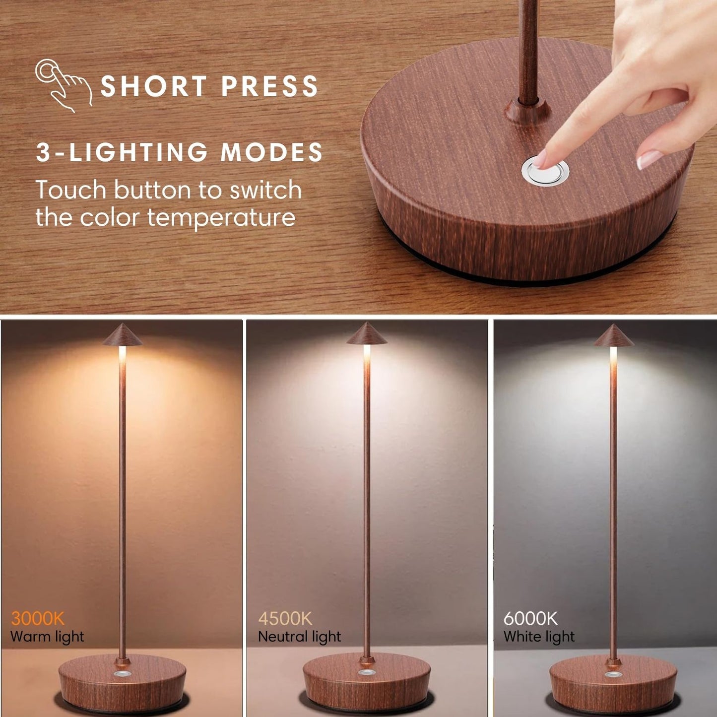 Cordless Table Lamp Woodgrain for Kitchen Dining