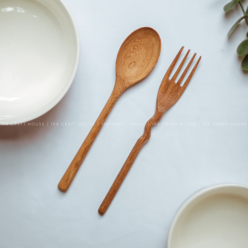 Handcrafted Wiggle Handle Wooden Fork - Serving Utensil
