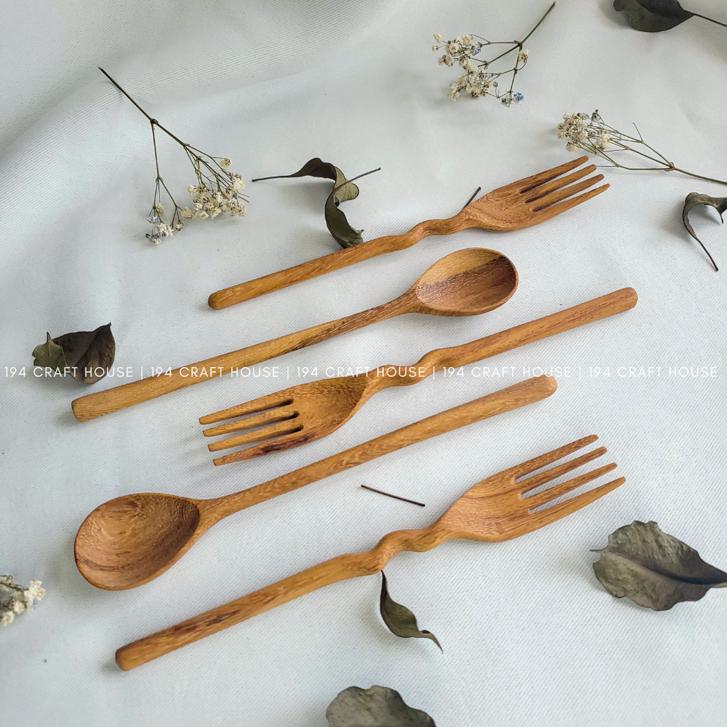 Handcrafted Wiggle Handle Wooden Fork - Serving Utensil