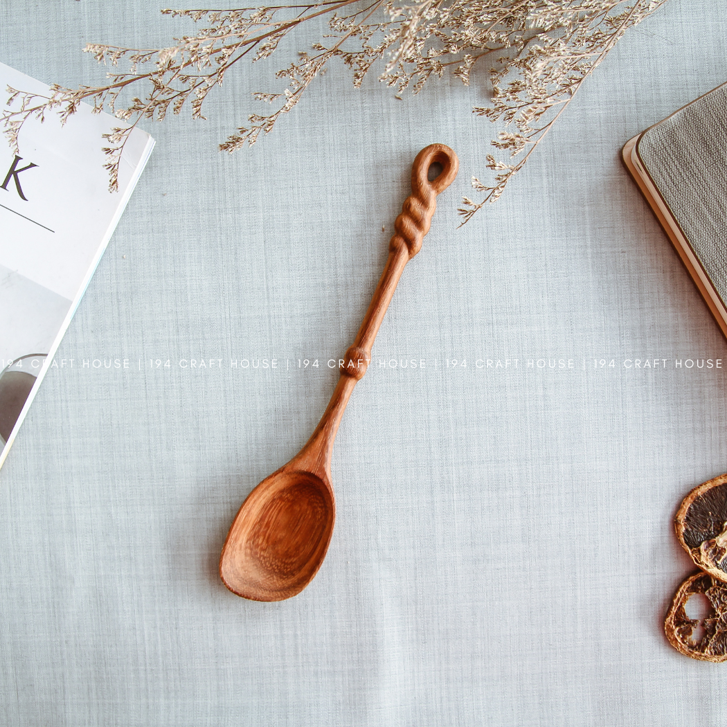 Handcrafted Vintage Rope Handle Wooden Spoon - Kitchen Utensils
