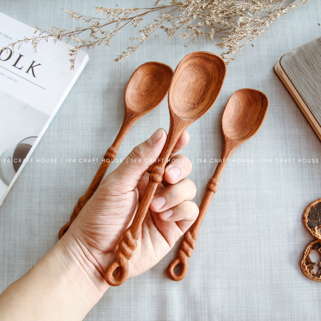 Handcrafted Vintage Rope Handle Wooden Spoon - Kitchen Utensils
