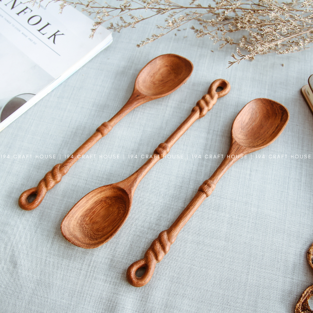 Handcrafted Vintage Rope Handle Wooden Spoon - Kitchen Utensils