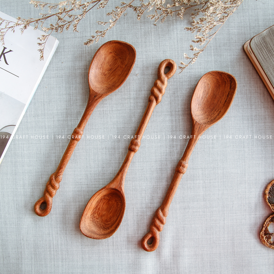 Handcrafted Vintage Rope Handle Wooden Spoon - Kitchen Utensils