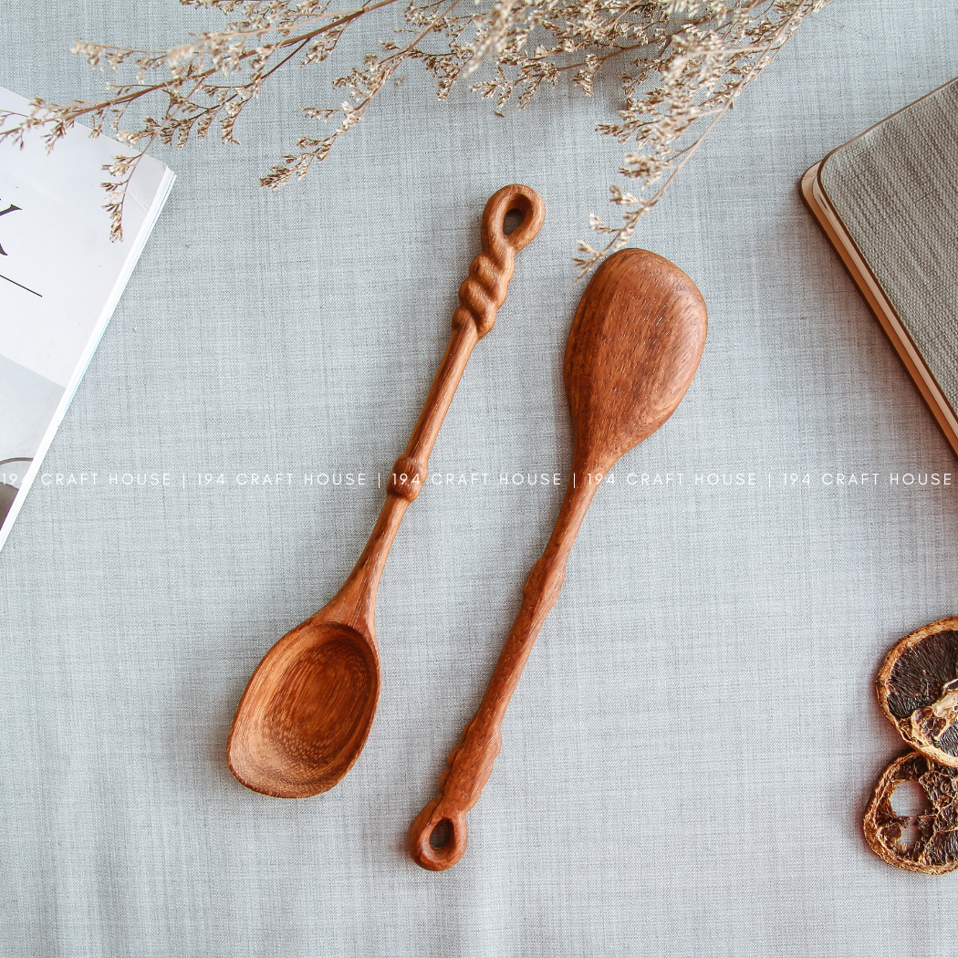 Handcrafted Vintage Rope Handle Wooden Spoon - Kitchen Utensils