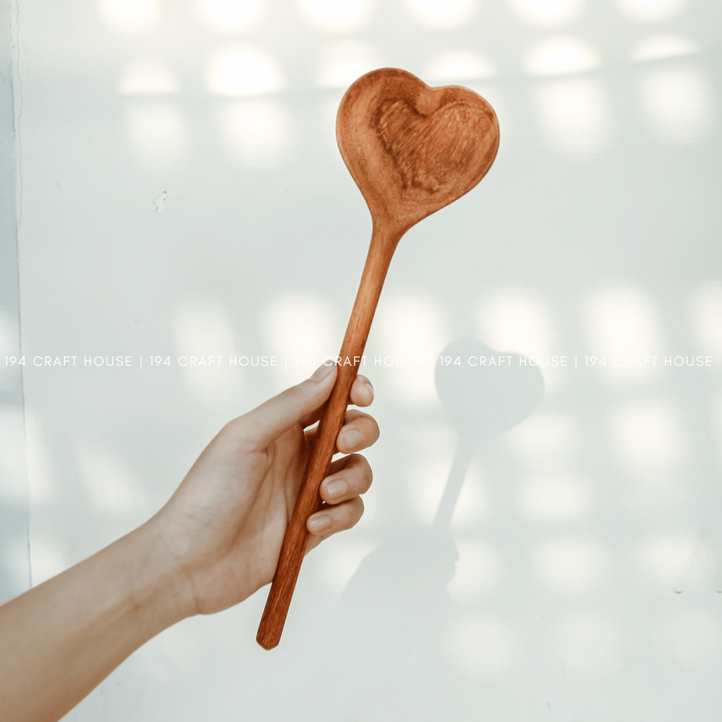 Straight Wooden Heart Spoon - Kitchen Serving Utensil