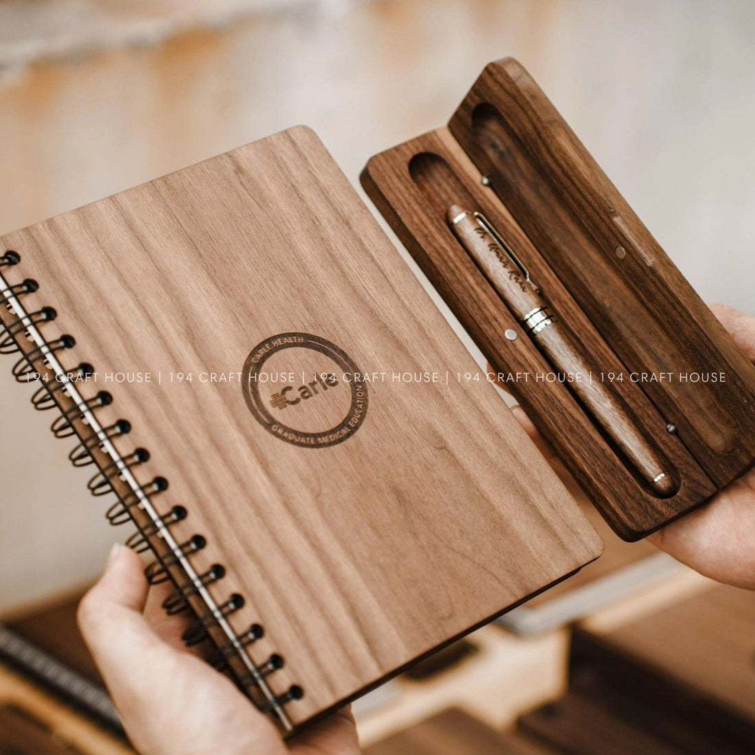 Carle Health: Personalized Wooden Notebook and Pen Set Gift For Doctors