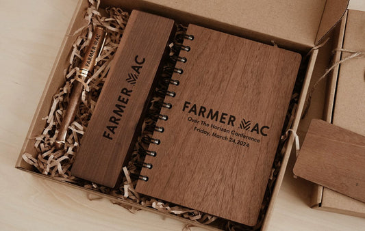 Personalized Wooden Pen & Notebook Set - Farmer MAC Corporate Event Gifts