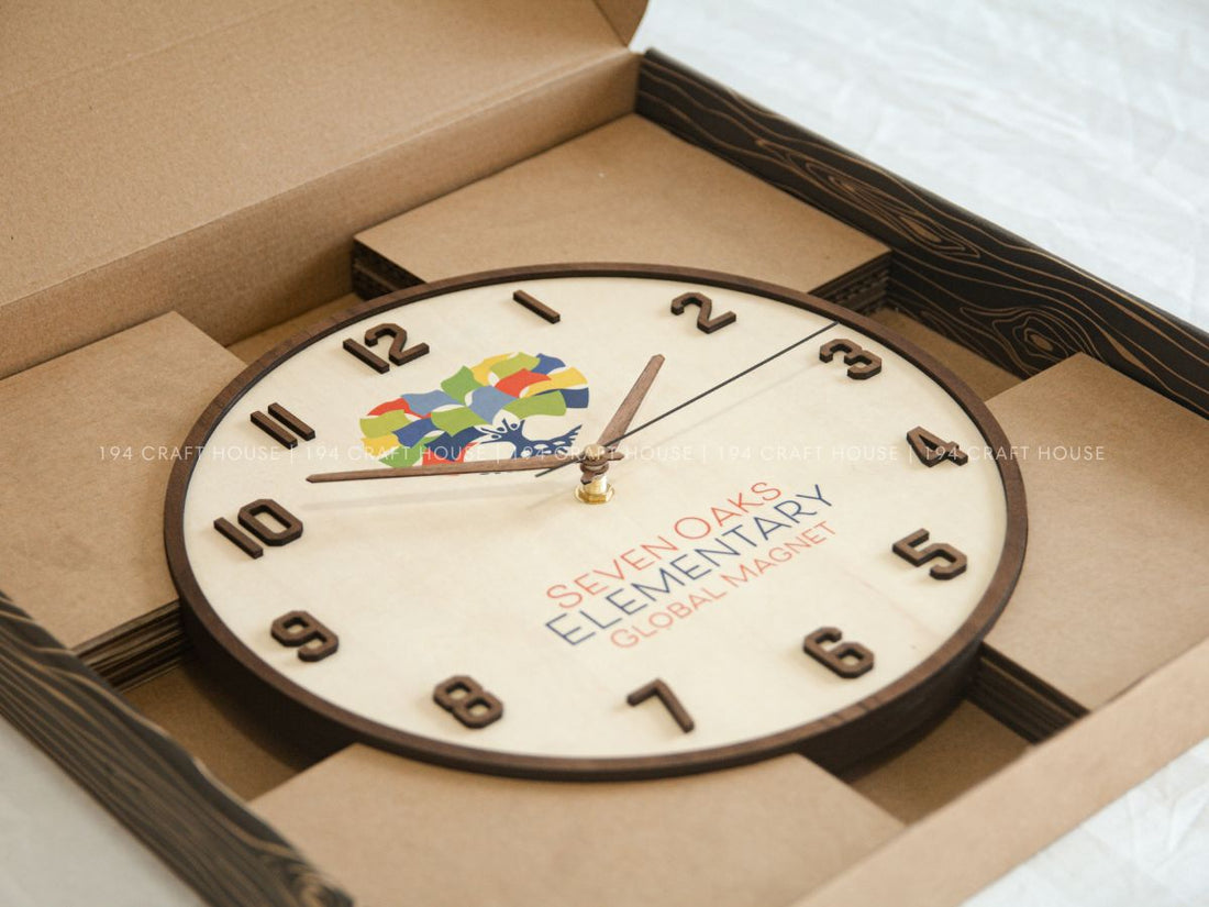 Custom Company Color Logo Engraved Wooden Clock Personalized Corporate Gift for University, Retirement Gifts, Wall Decor 