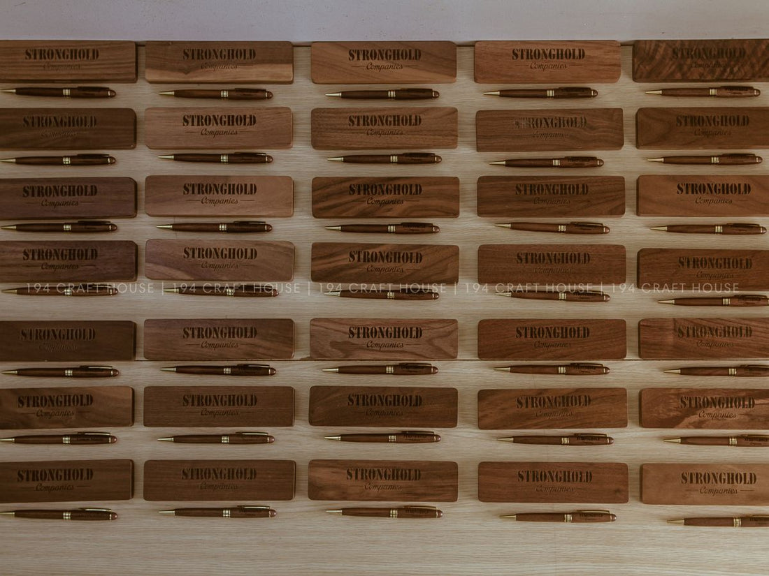 Custom Engraved Wooden Pen and Case With Logo "Stronghold Companies" - Personalized Corporate Christmas Gift