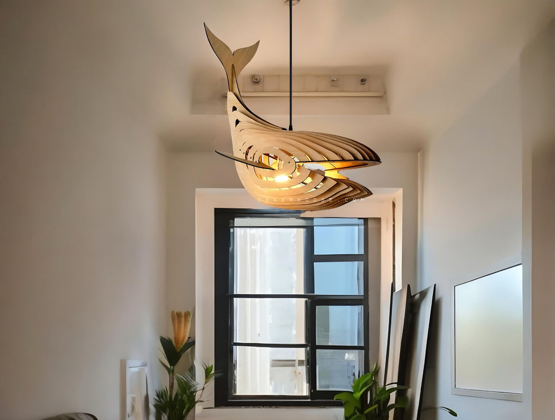 Wooden Whale Pendant Light for Home Decor