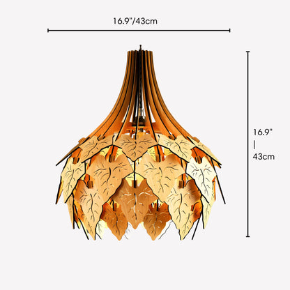 Caladium Bicolor Leaf Wood Pendant Light for Dining Room, Night Light Fixture Vintage Decor