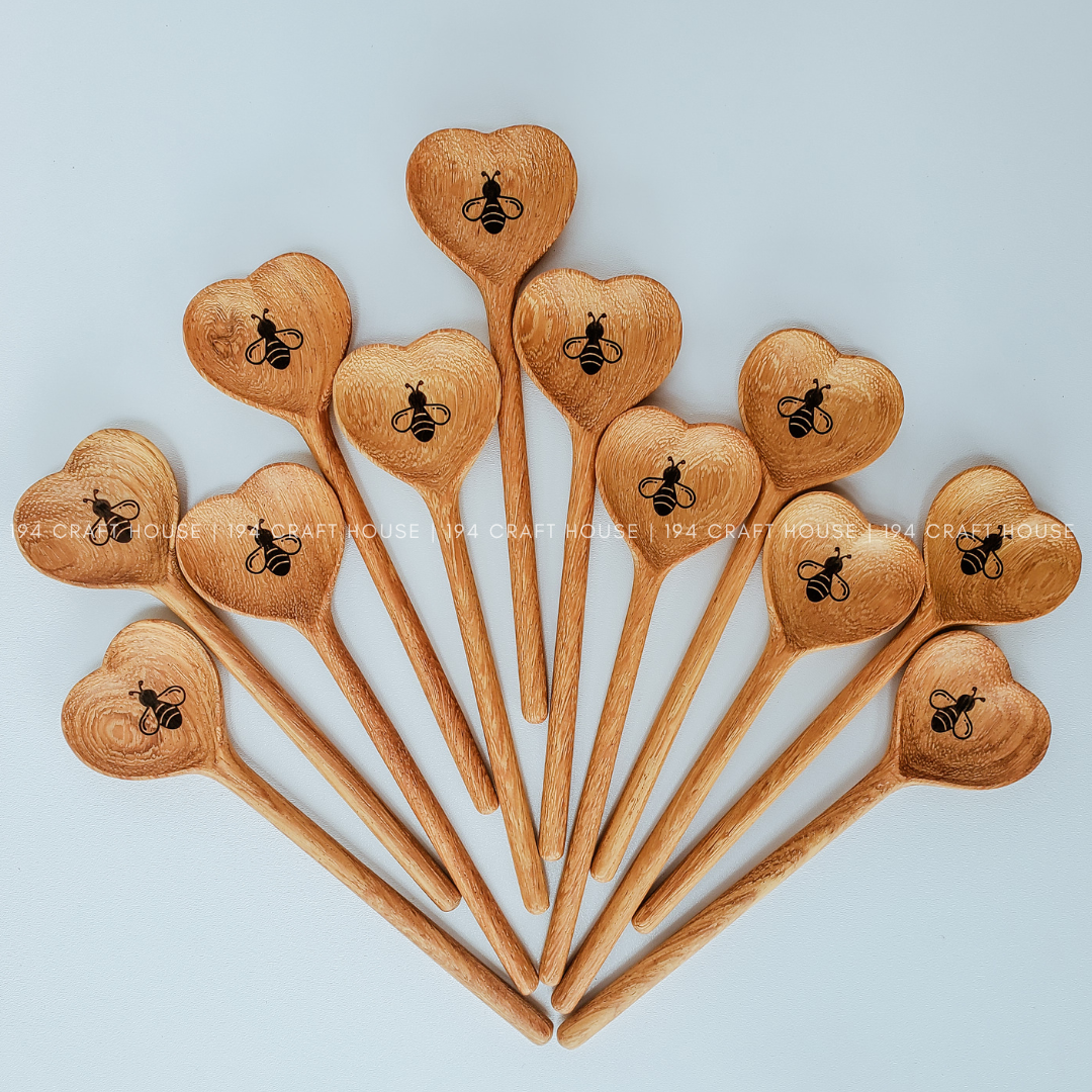 Bee Engraved Wooden Heart Spoon - Home Decor & Gifts