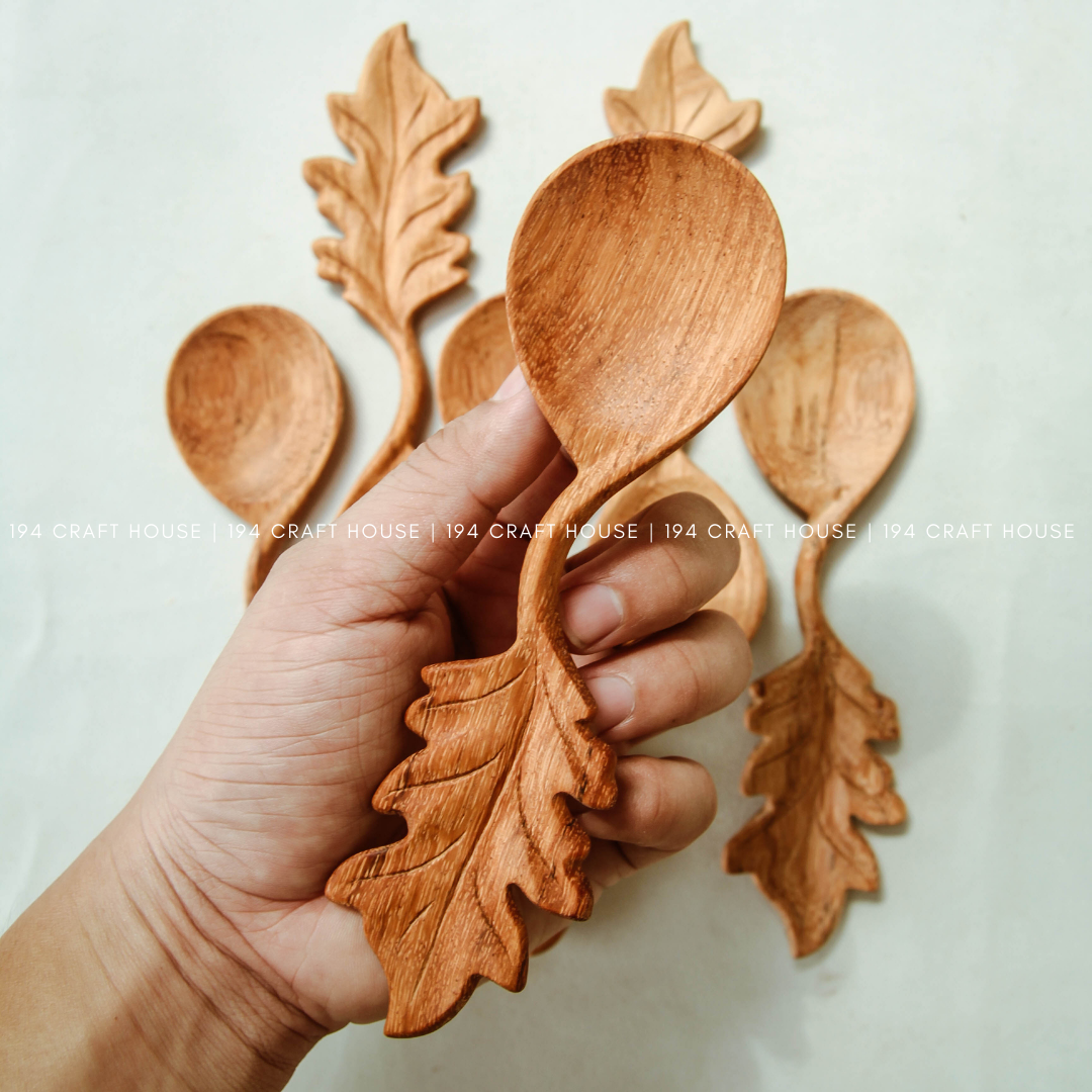 Handcrafted Leaf Shaped Handle Wooden Spoon