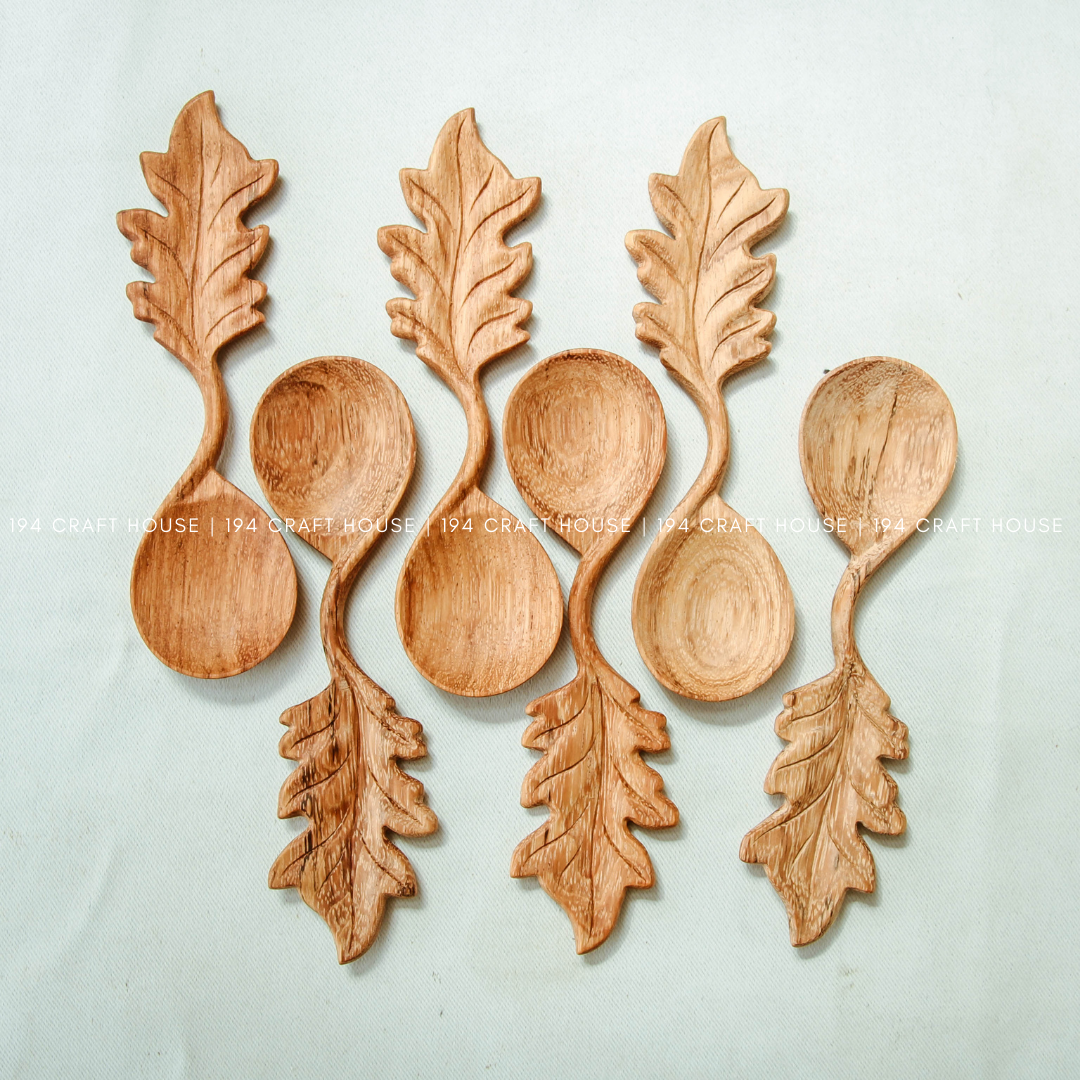 Handcrafted Leaf Shaped Handle Wooden Spoon