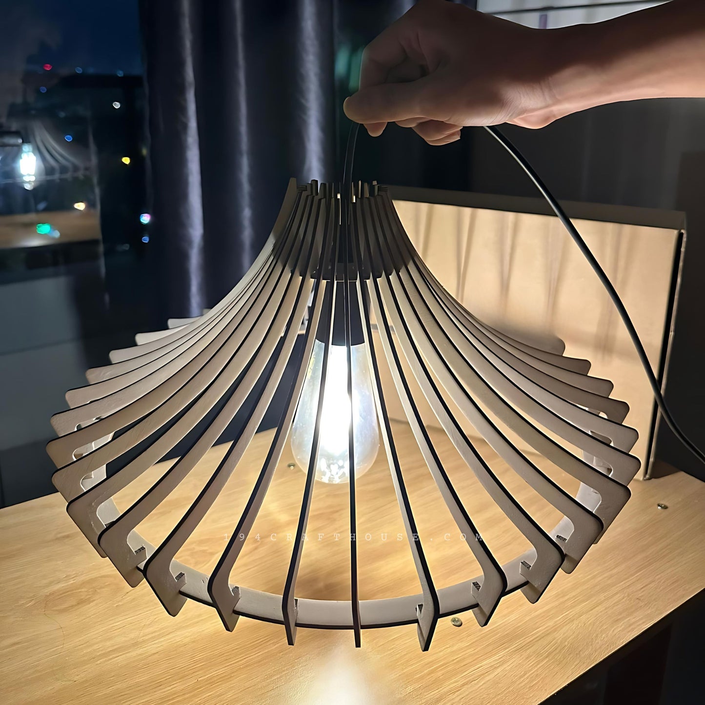 Bela Wood Pendant Light for Dining Room, Bird Nest Hanging Lamp