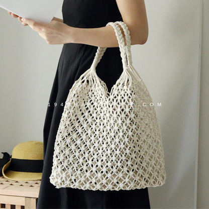 Handmade White Color Macrame Tote Bag, Reusable Grocery Bag