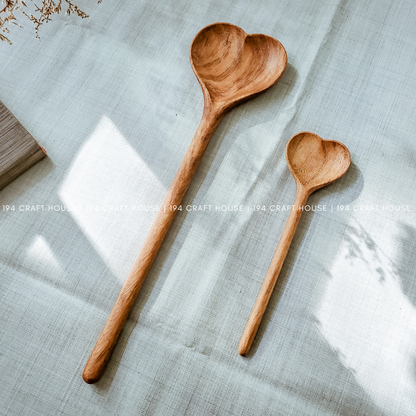 Straight Wooden Heart Spoon - Kitchen Serving Utensil