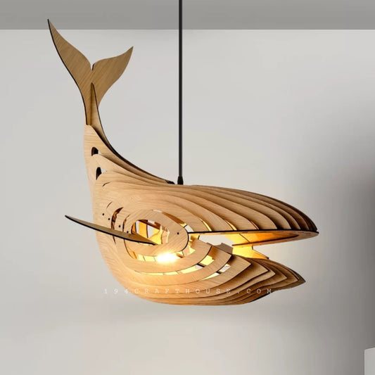 Large Wooden Whale Light Fixture for Kitchen Island Hanging Pendant Light Chandelier