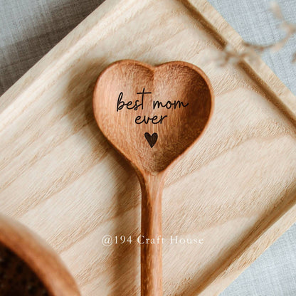 Best Mom Ever Engraved Wooden Heart Spoon - Valentine Gifts - 194 Craft House