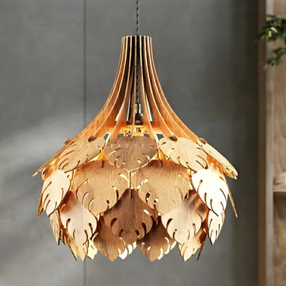 Monstera Leaf Lamp Wood Pendant Light Ceiling Light Fixture Boho Home Decor