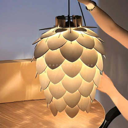 Pine Cone Shape Wood Pendant Light Fixture Ceiling Chandelier Lamp For Kitchen Home Decor