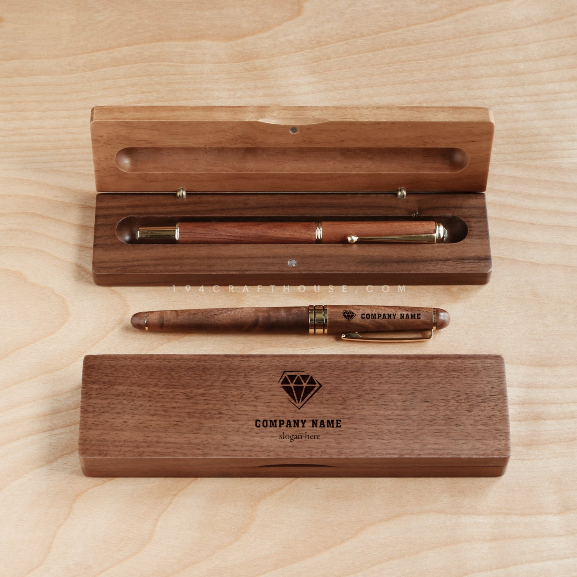 Personalized Printed Notebook and Pen Gift Set. Wooden Boxed Gift