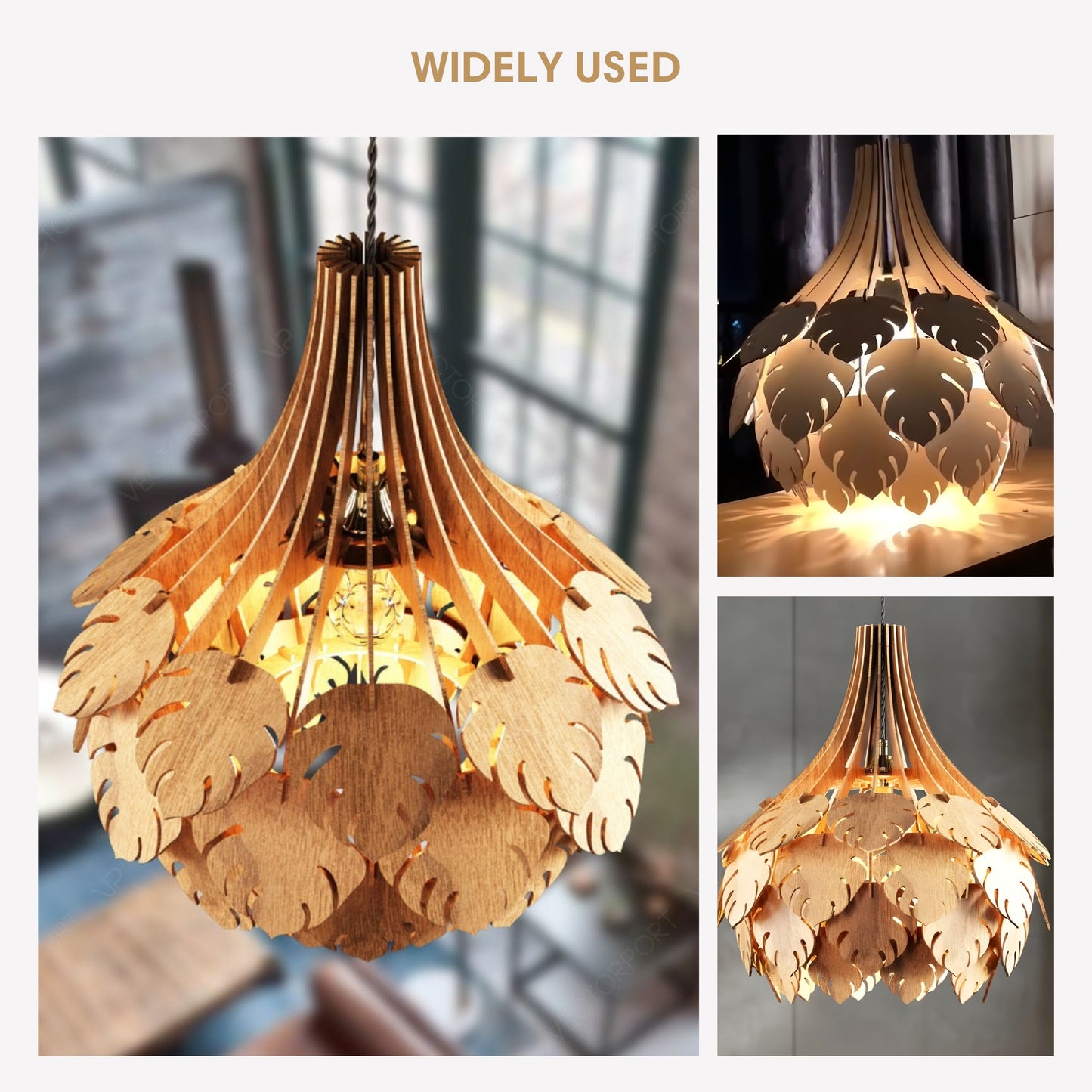 Monstera Leaf Wood Pendant Light For Restaurant Decor, Ceiling Light Fixture Hanging Lamp