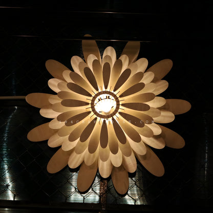 Wood Daisy Pendant Light For Kitchen Island Dining Living Room, Ceiling Light Fixture Hanging Lamp Floral Chandelier, Boho Home Decor