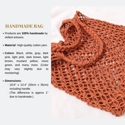 Handmade Mustard Color Macrame Tote Bag, Reusable Grocery Bag